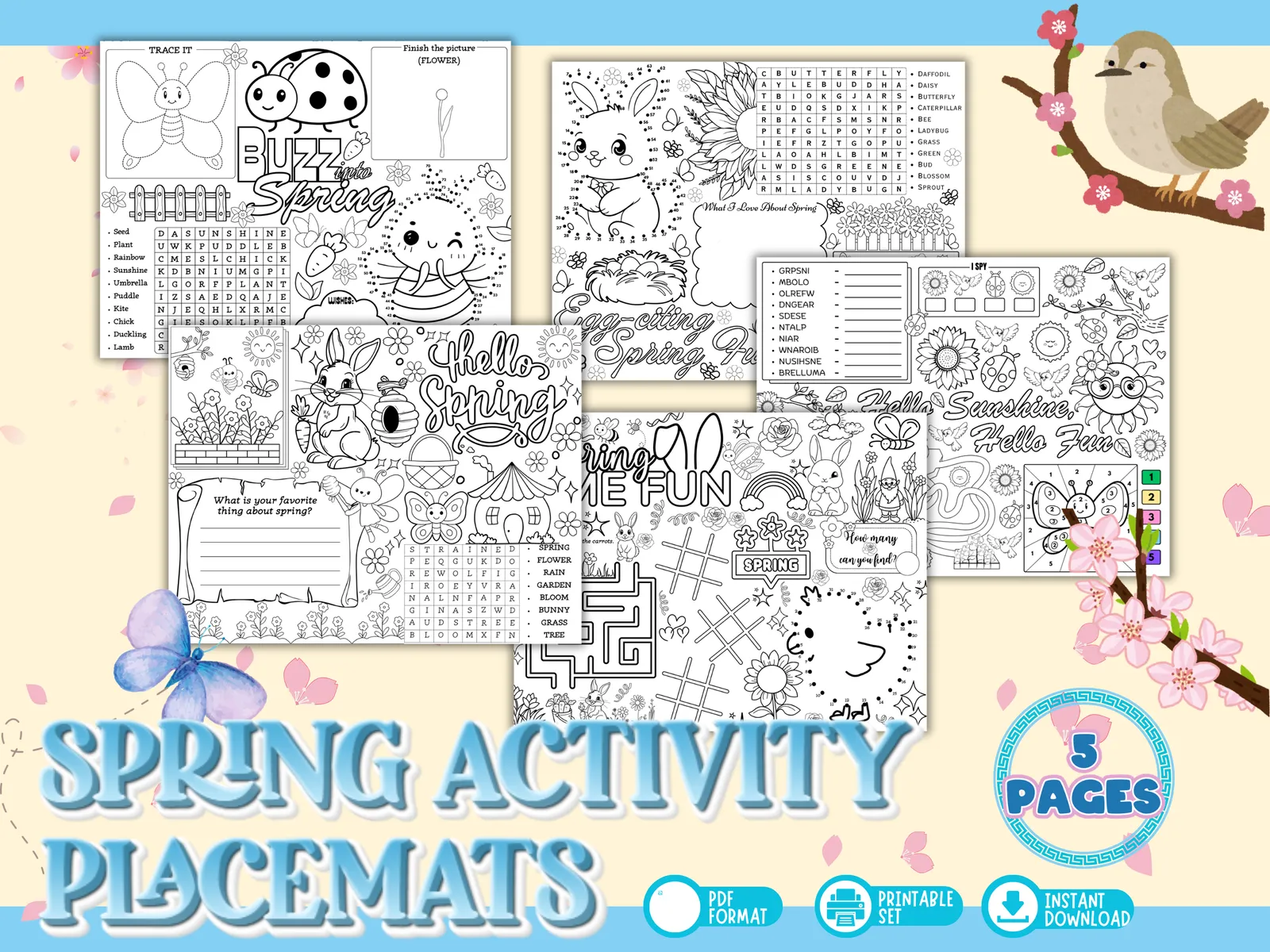 ๐ธ Spring Activity Placemats โ 5 Printable Pages