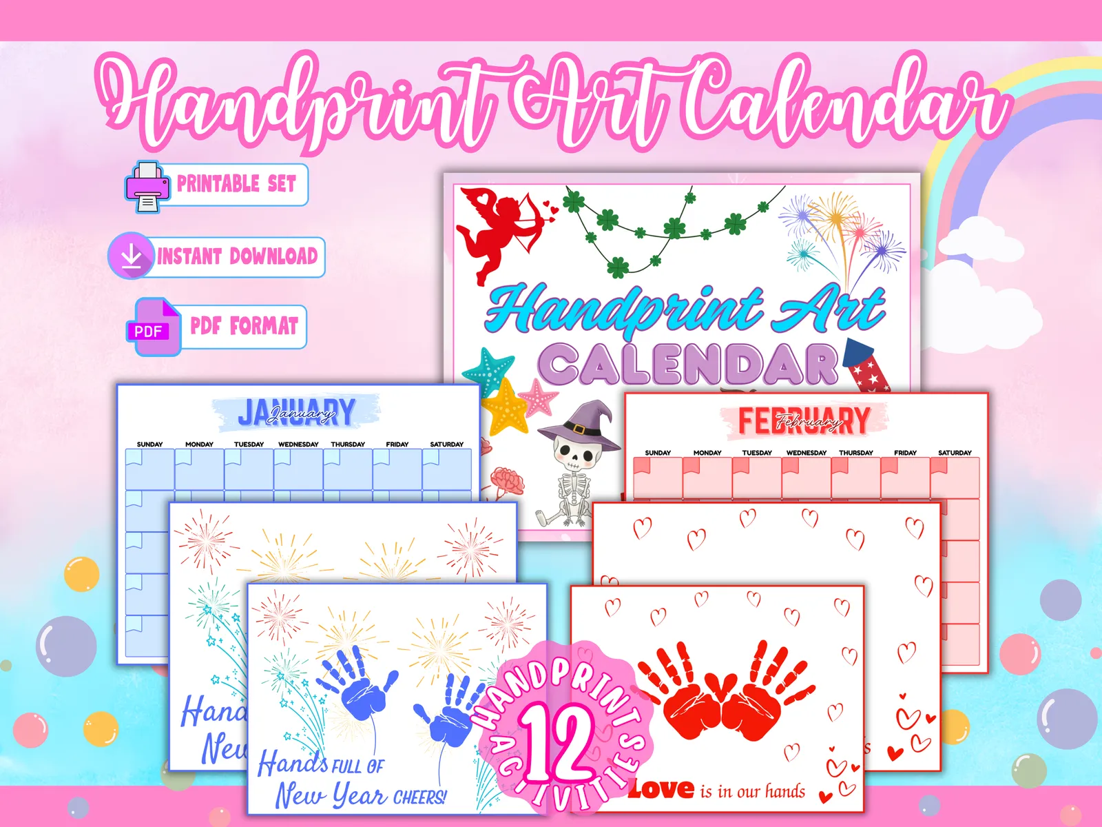 ποΈ Handprint Art Calendar β 12 Month Printable Set