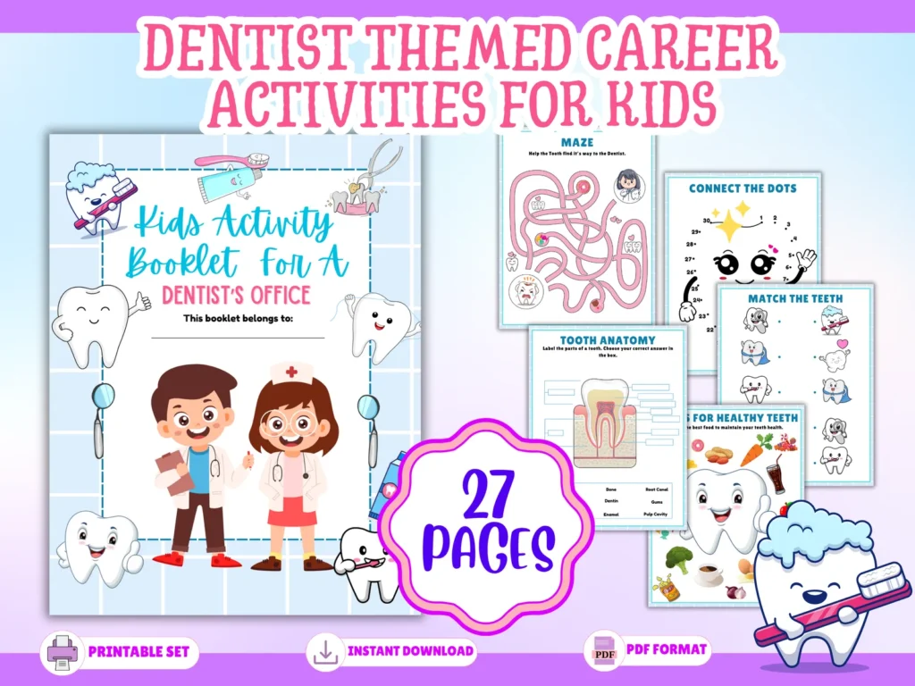 🪥 Dentist-Themed Career Activity Pack for Kids | 27 Printable Pages | Dental Health, Coloring & Learning Fun