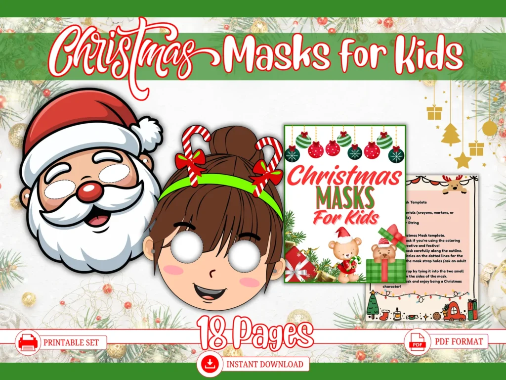 š
Holiday Dress-Up Masks for Kids ā Christmas Printable Set (18 Pages) šā