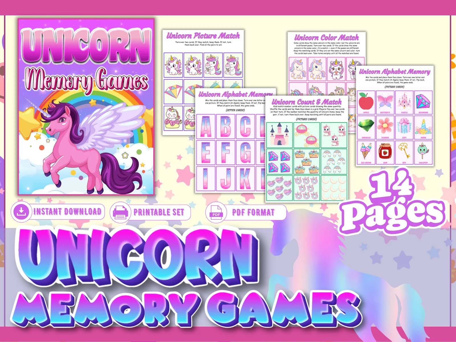 🦄 Unicorn Memory Games Printable Pack