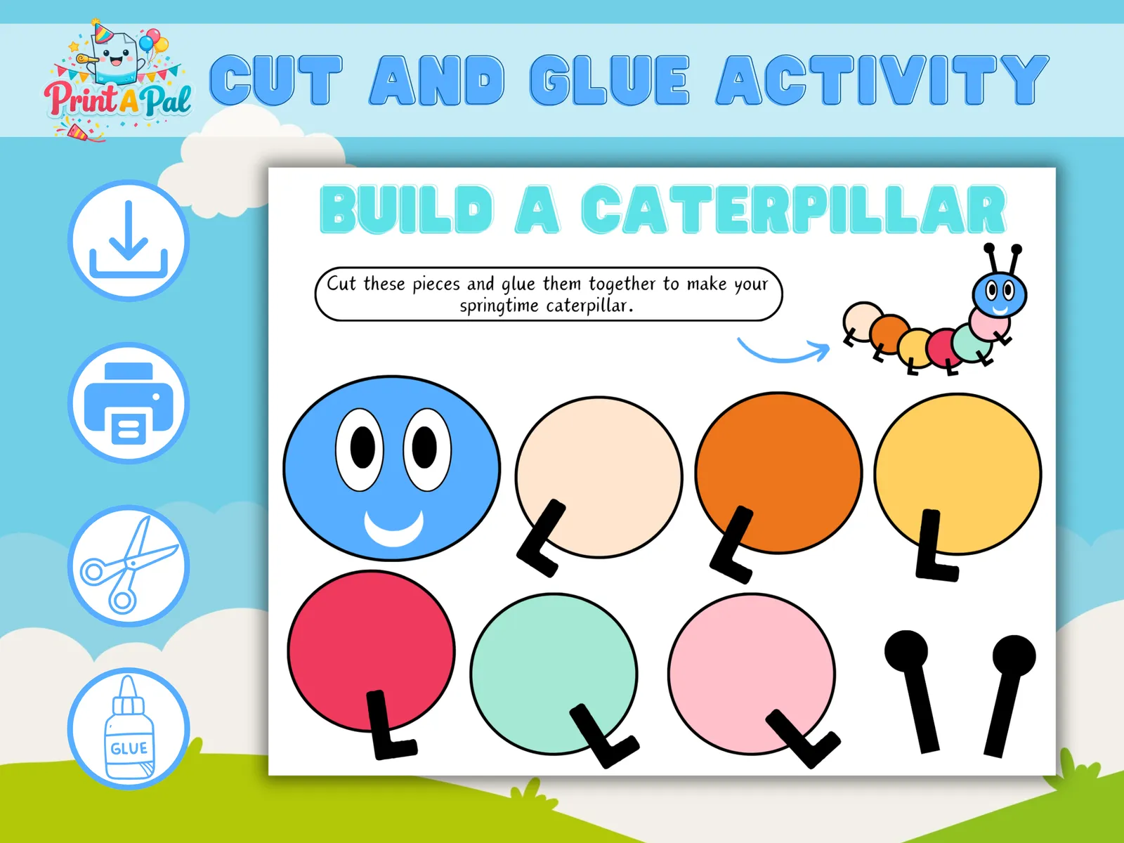 Print-a-Pal Caterpillar Craft – Cut & Glue Activity for Kids - Image 2