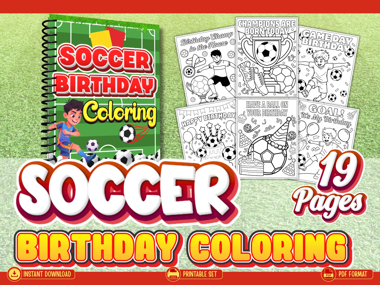 Soccer Birthday Coloring Pages โ Printable Kids Party Activity (19 Pages)