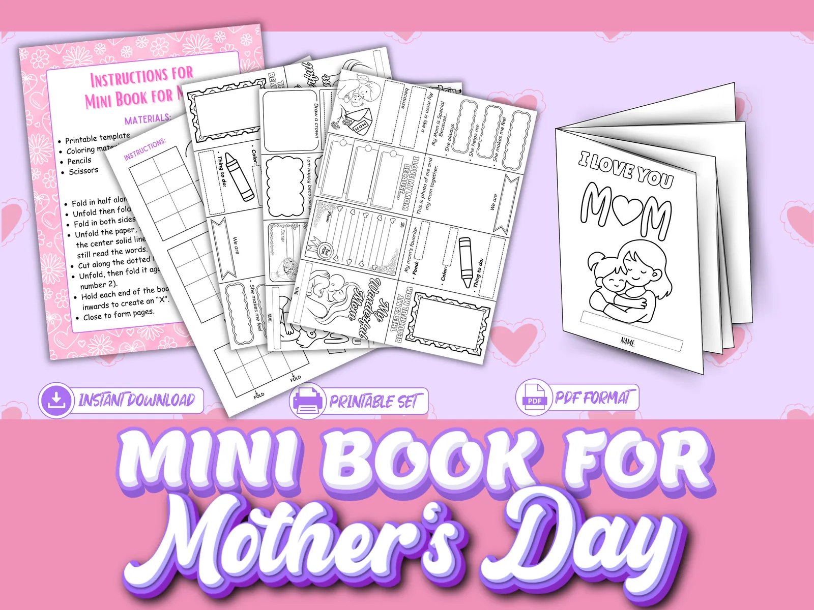 Mother's Day Mini Book Printable – Kids Coloring & Writing Activity Gift for Mom