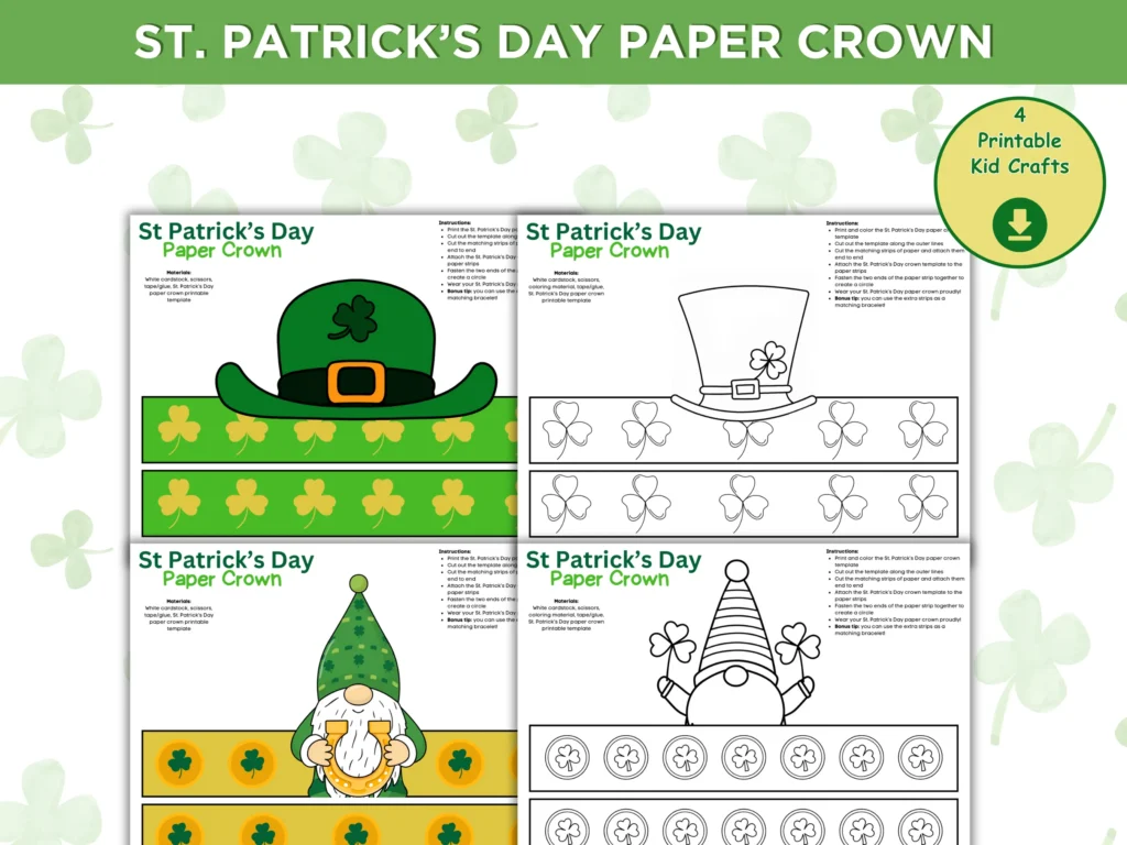 St. Patrick's Day Paper Crown – Printable Kids Craft (4 Designs)
