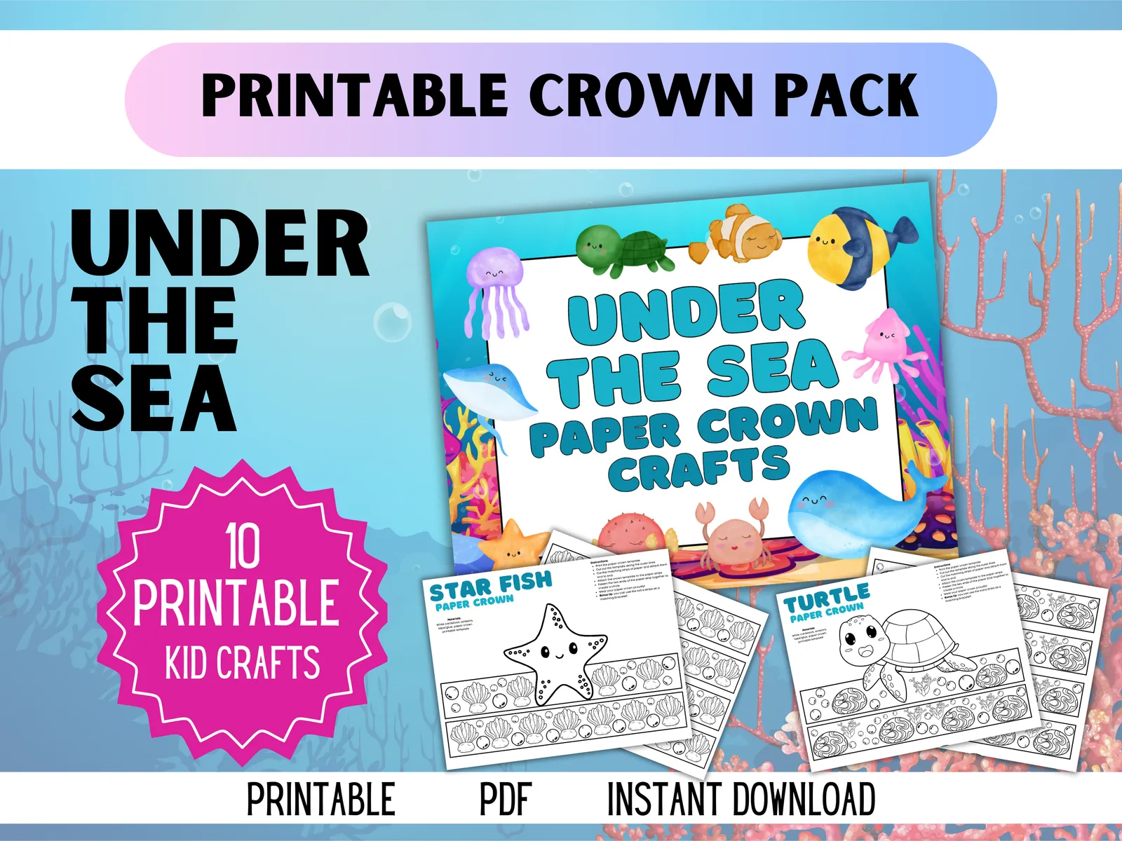Under the Sea Printable Crown Pack – Ocean Animal Paper Crowns for Kids (10 Crafts)