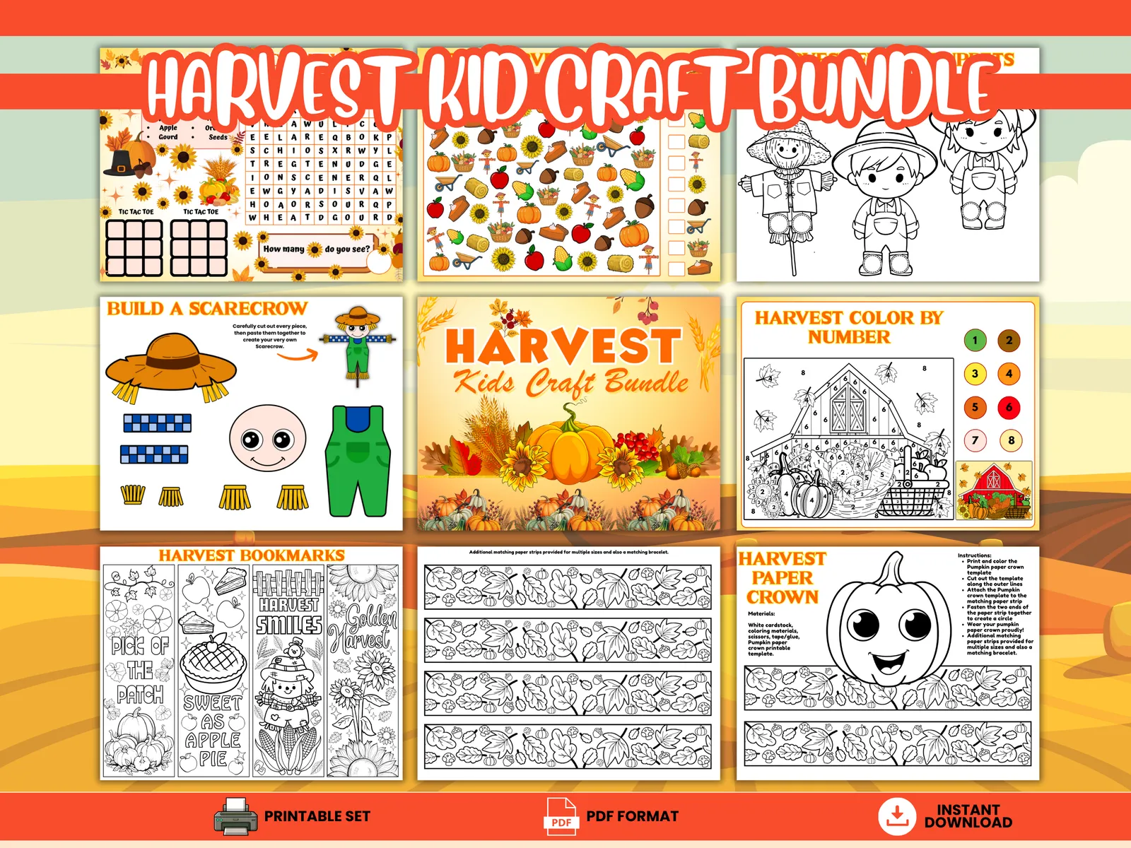 Harvest Kids Craft Bundle – Printable Fall Activities for Kids