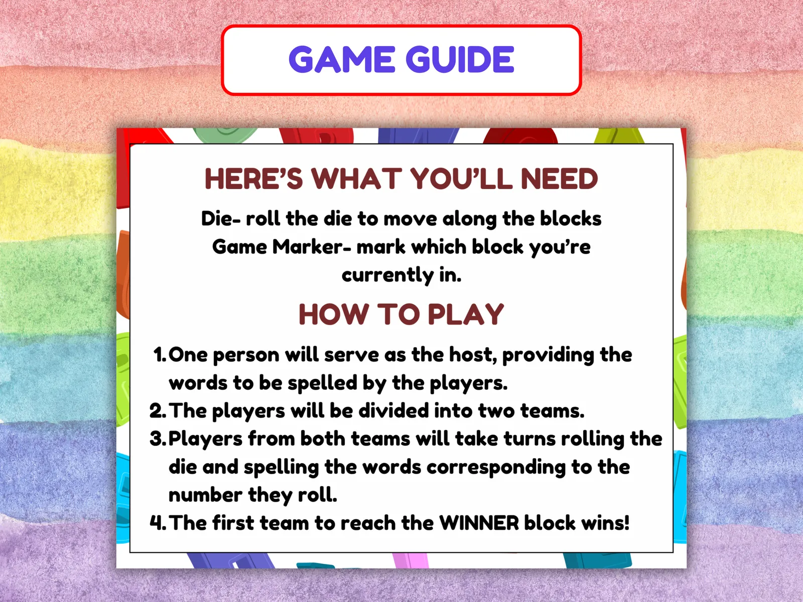 🐝 Spelling Bee Board Game – Printable - Image 2