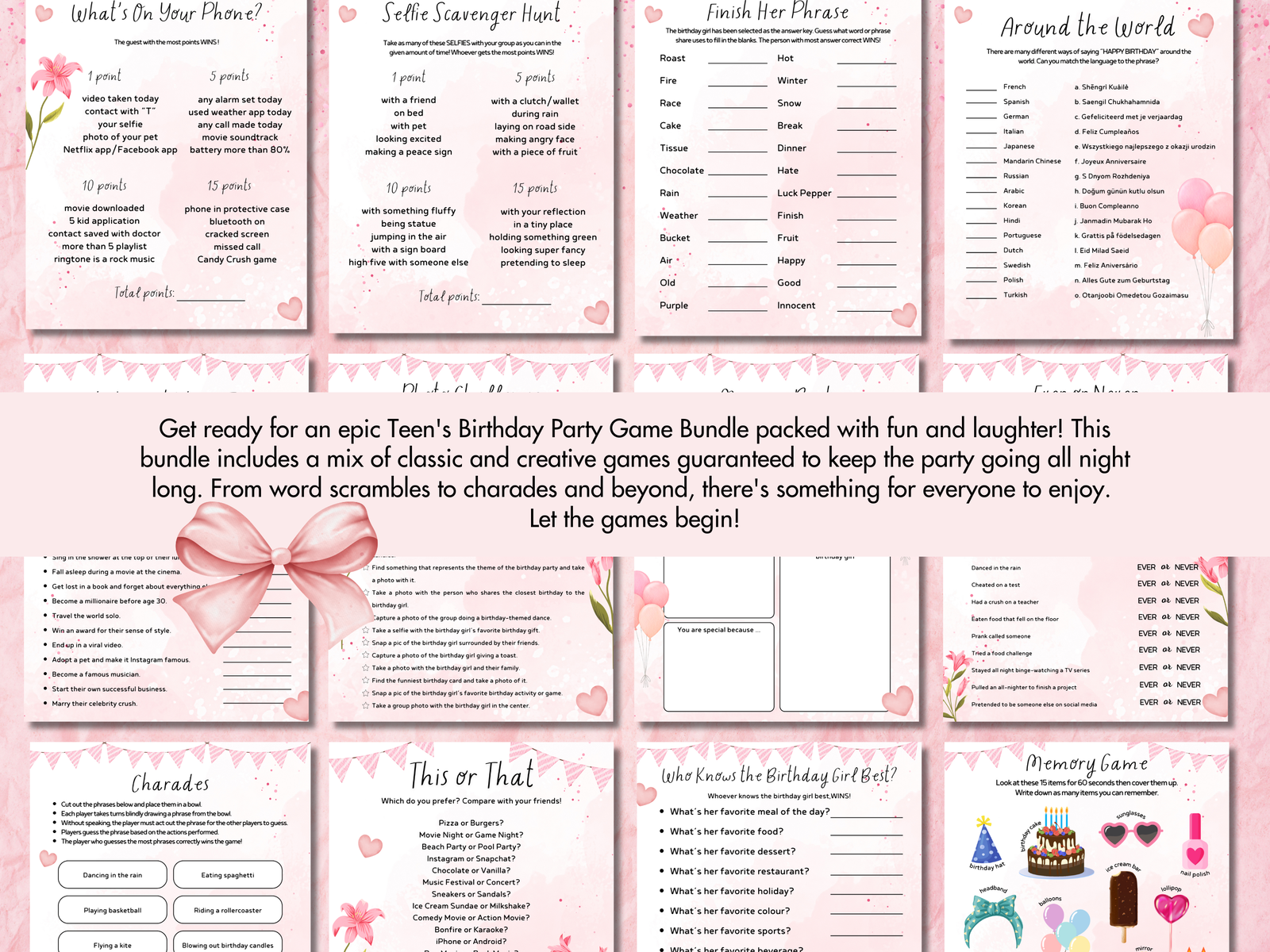 Birthday Party Game Bundle for Teens- Pink - Image 2