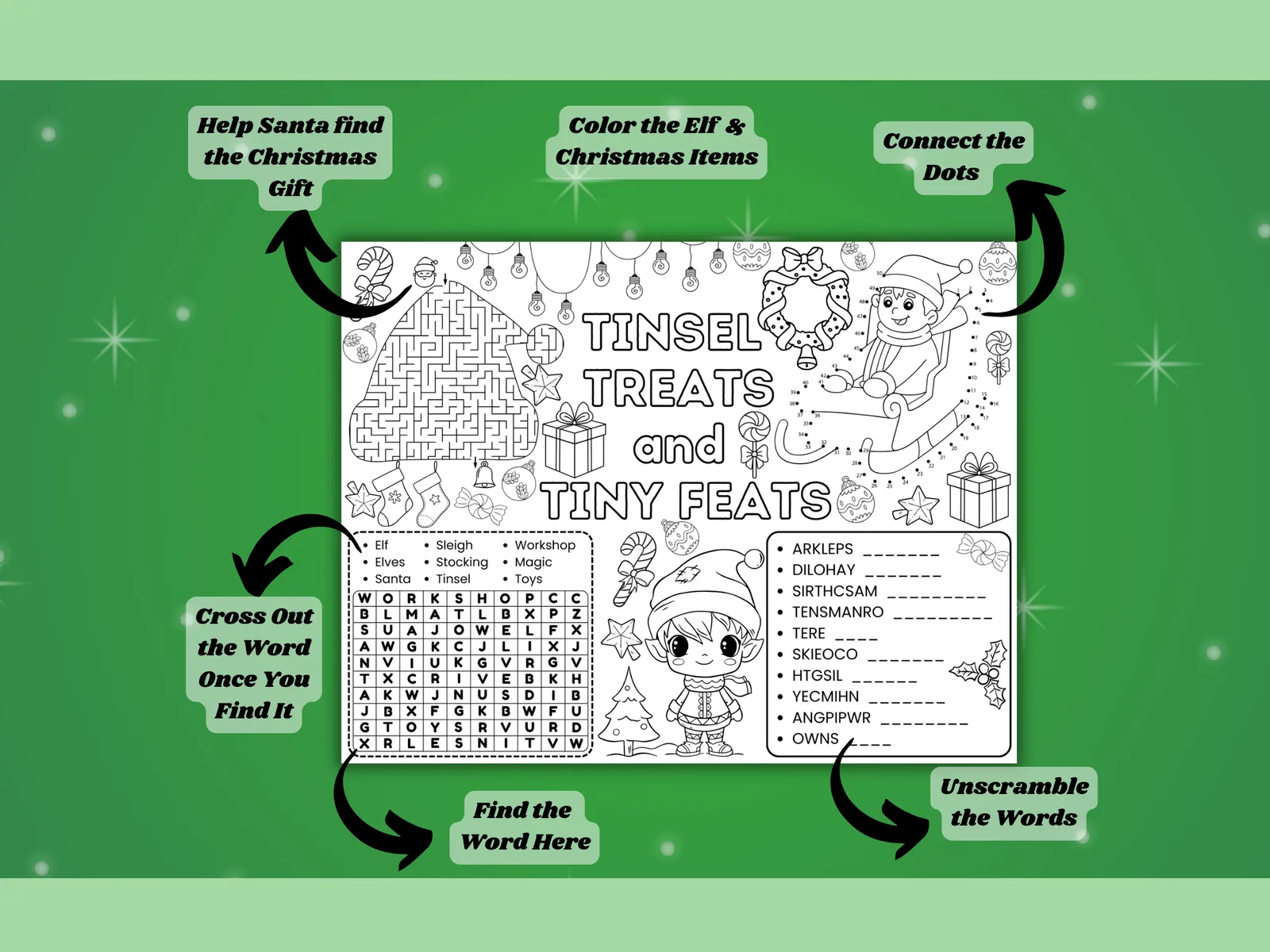 🎄 Elf Placemats – Christmas Activity Printables for Kids (5 Pages) - Image 2