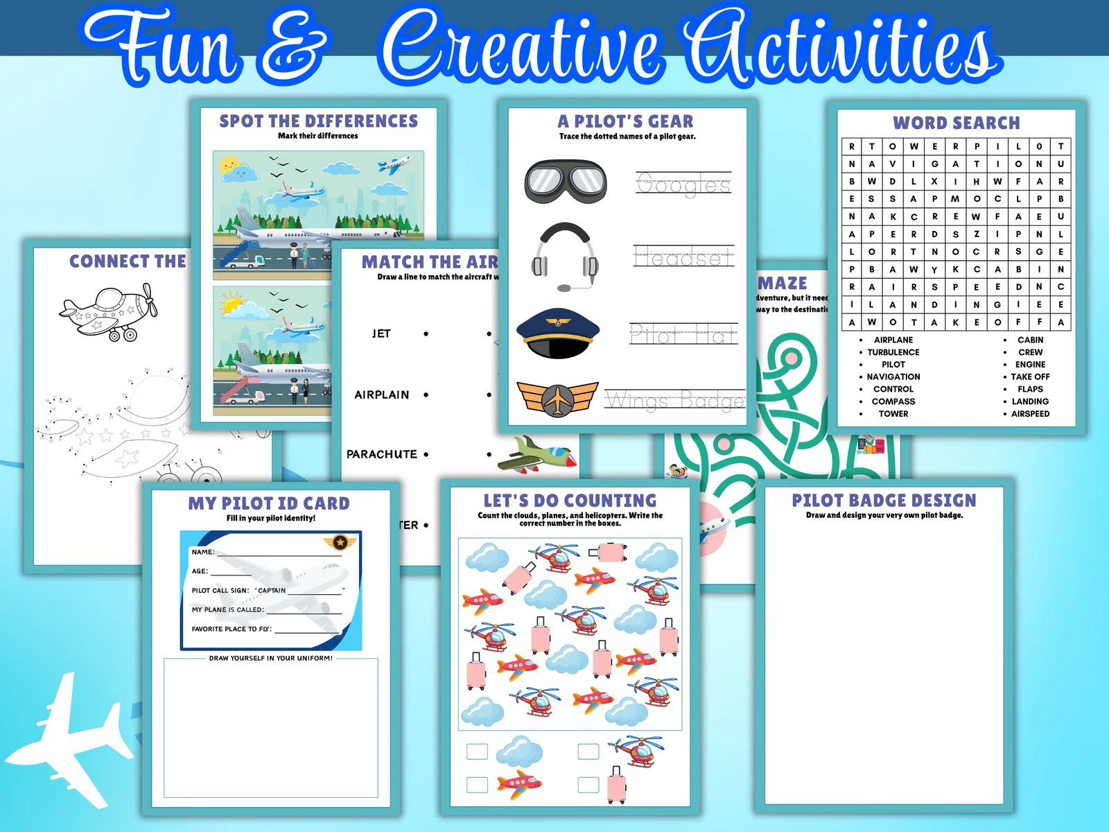 ✈️ Pilot-Themed Career Activity Pack for Kids | Printable PDF | 17 Pages of Aviation Fun - Image 2