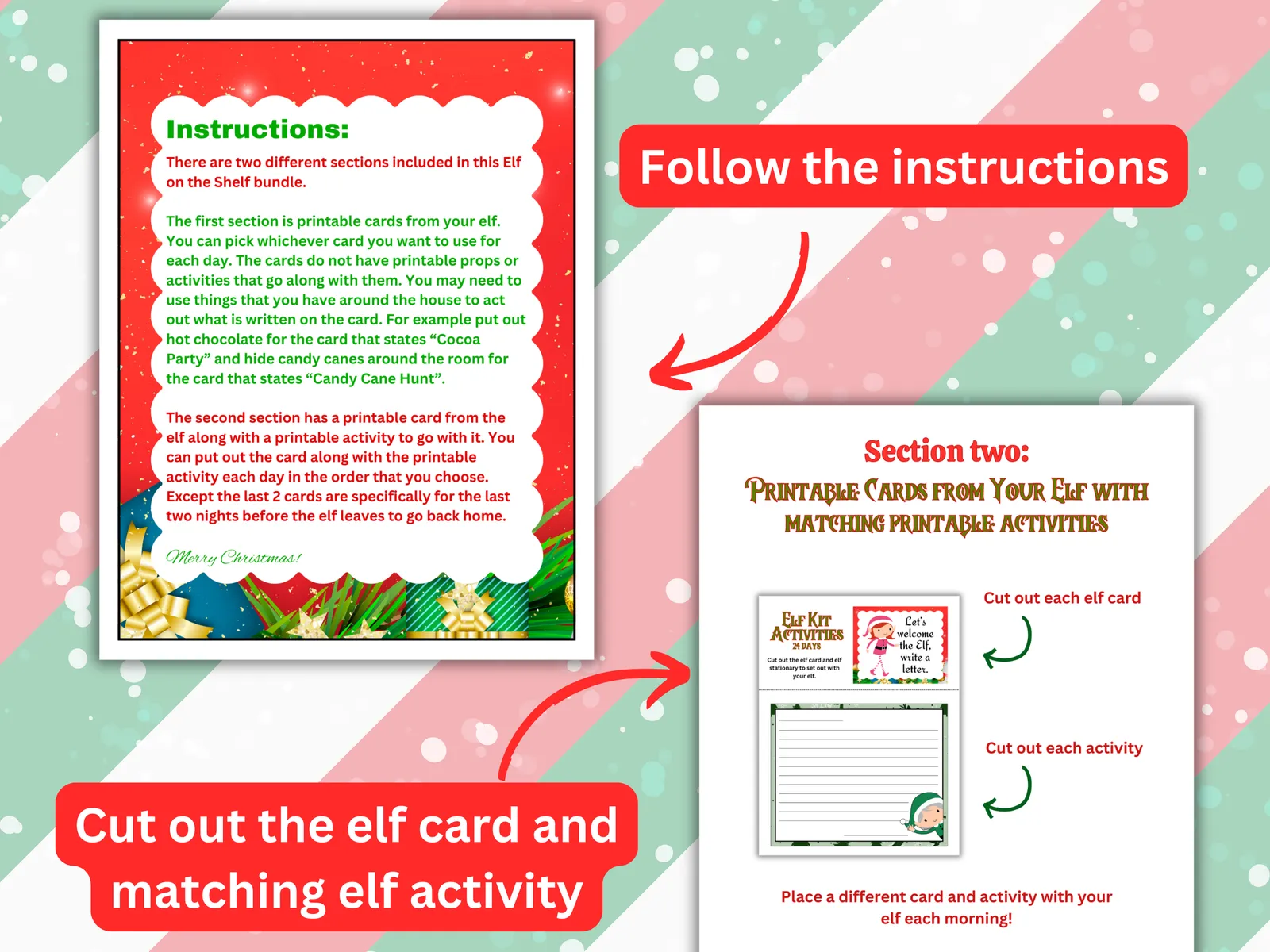 🎄 PRINTABLE ELF BUNDLE — 64 Cards + 24 Matching Activities | Instant Download - Image 2