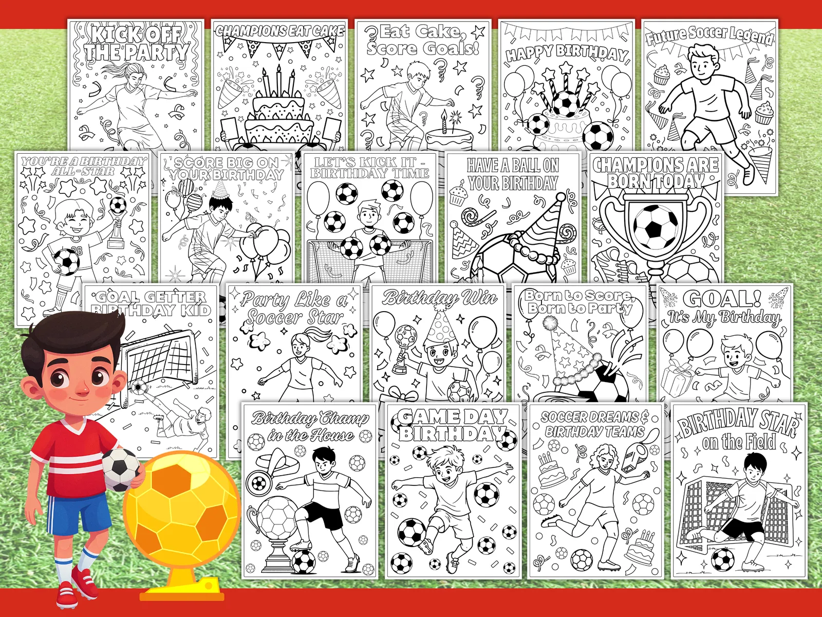 Soccer Birthday Coloring Pages โ Printable Kids Party Activity (19 Pages) - Image 3