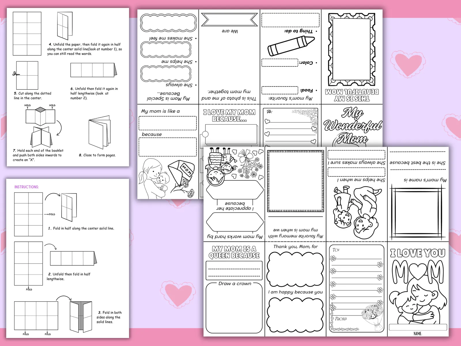 Mother's Day Mini Book Printable – Kids Coloring & Writing Activity Gift for Mom - Image 2