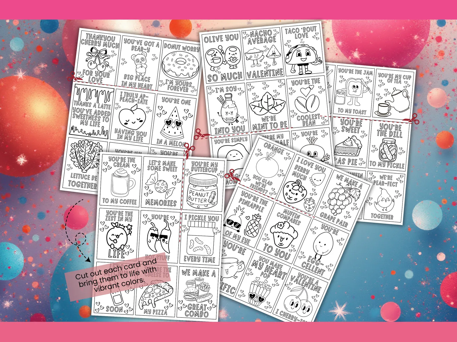 Coloring Valentine Cards for Kids – Printable Valentine's Day Cards (Set of 45) - Image 2