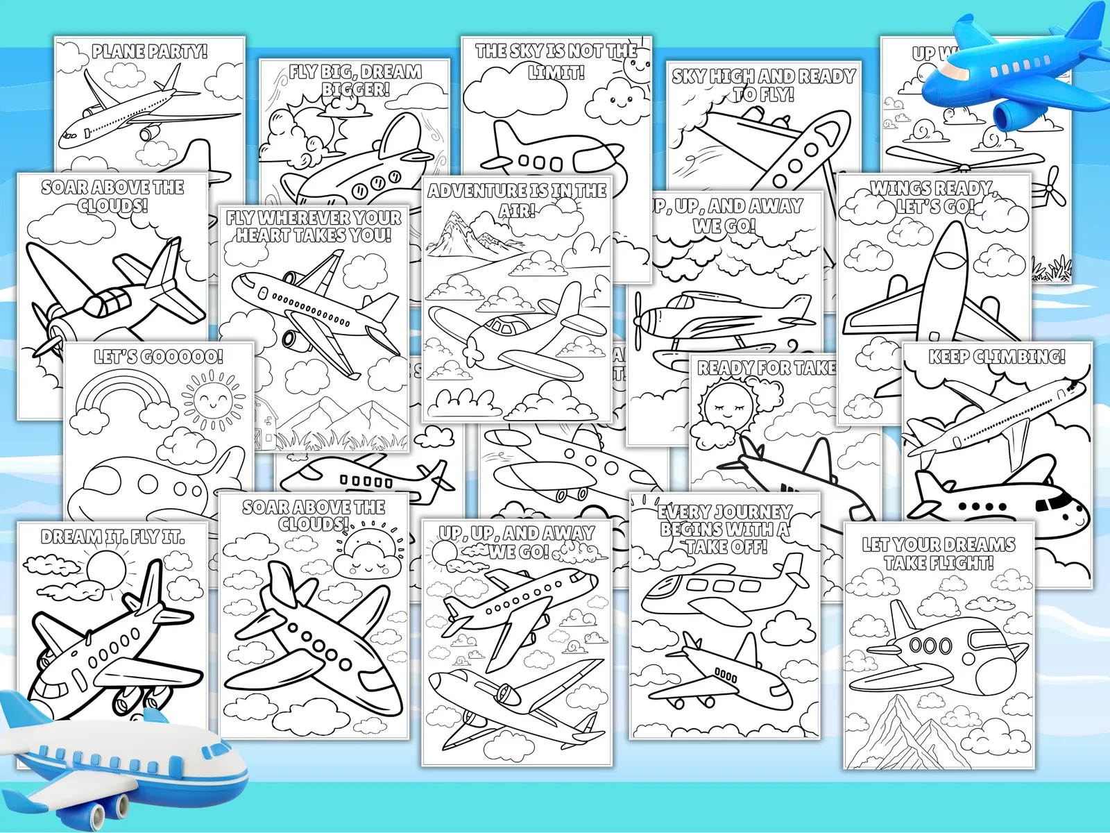 ✈️ Planes Coloring Pages – Printable Kids Activity Book (20 Pages)