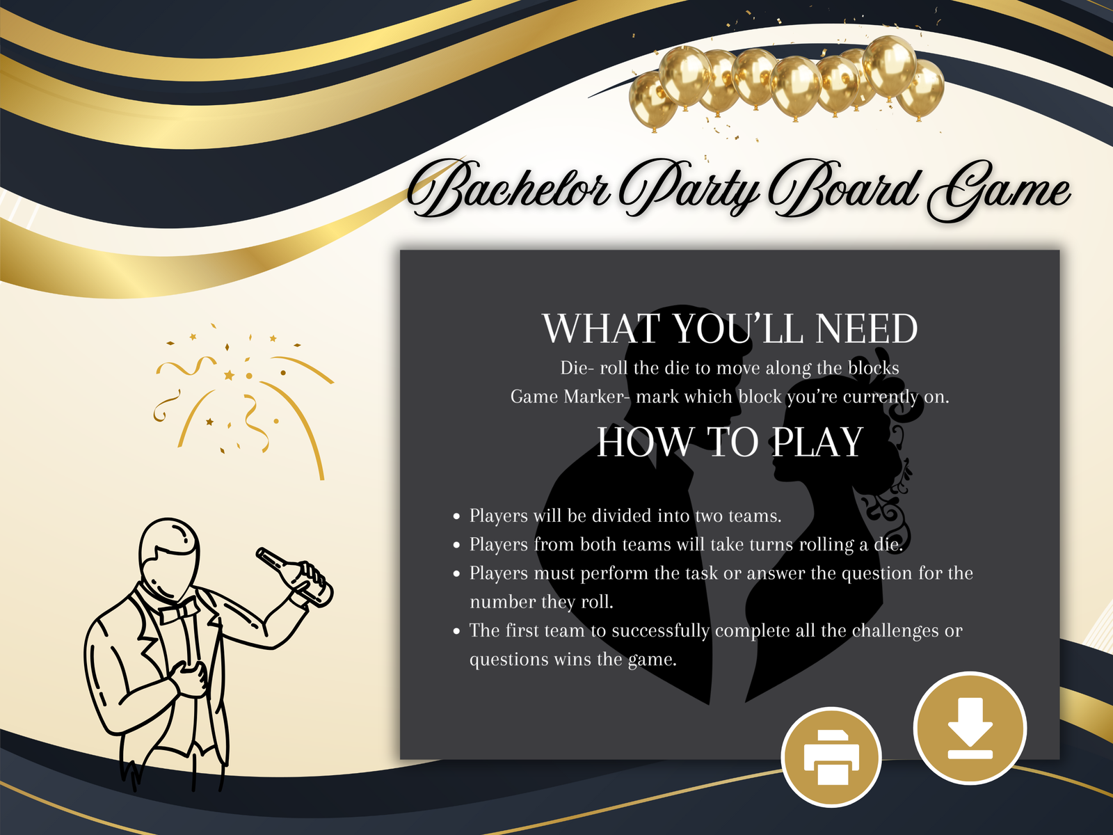 🥂 Bachelor Party Board Game – Printable