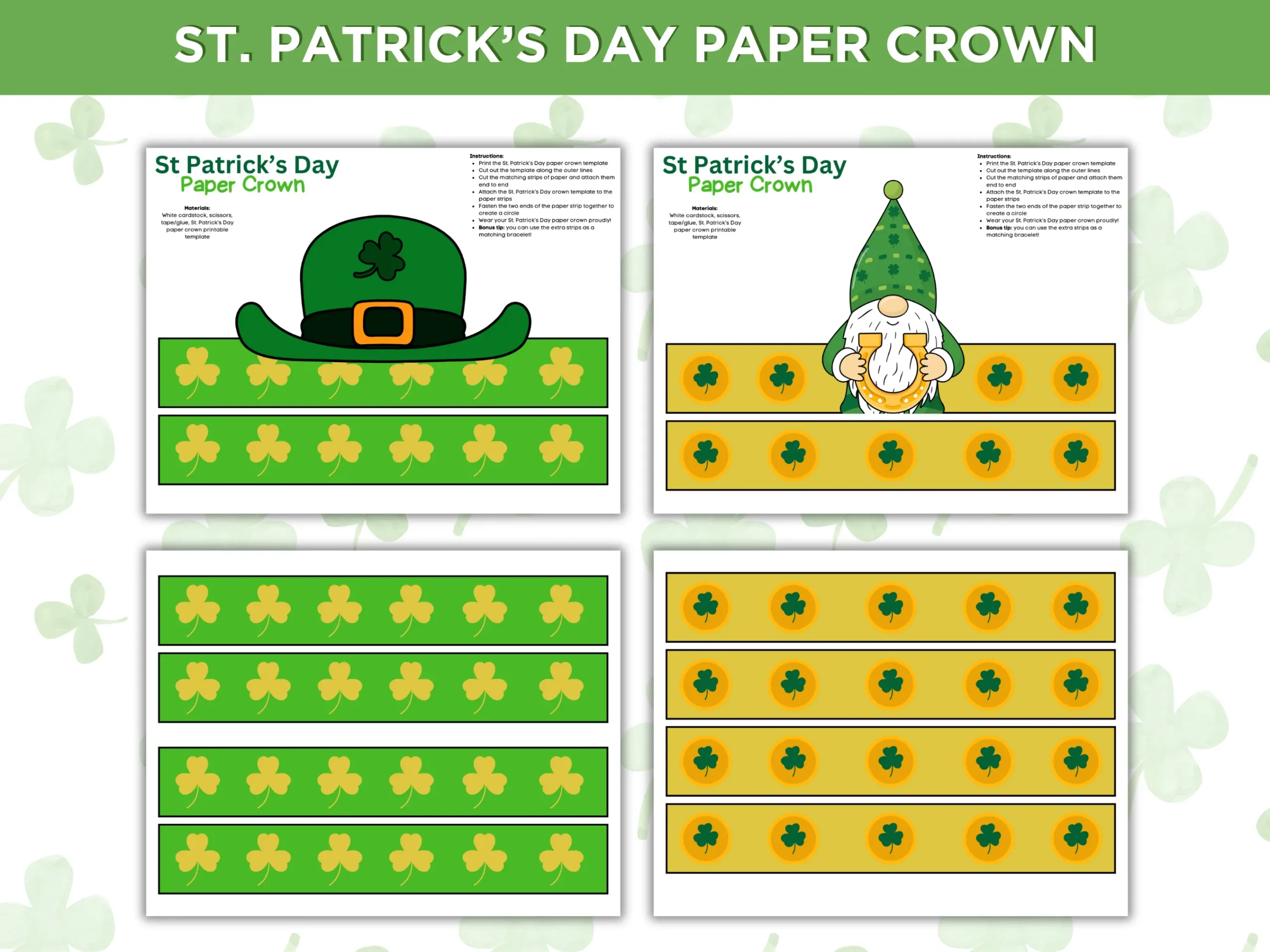 St. Patrick's Day Paper Crown ā Printable Kids Craft (4 Designs) - Image 2