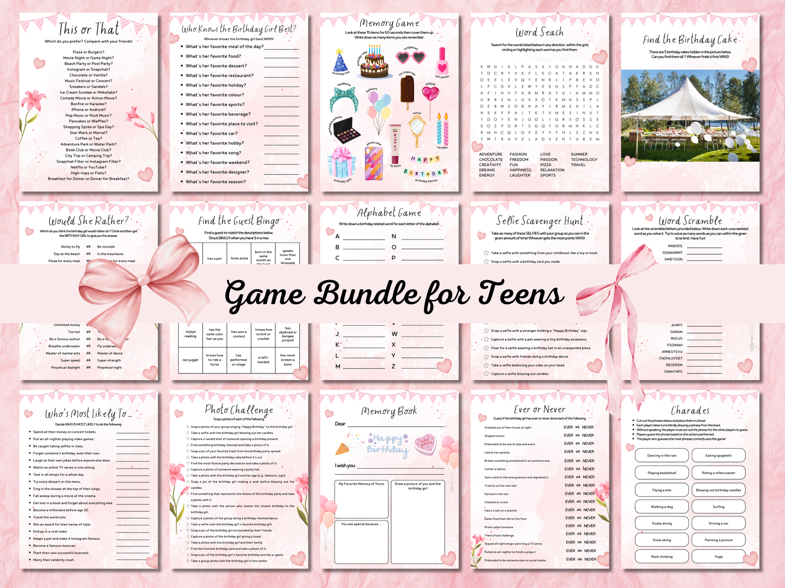 Birthday Party Game Bundle for Teens- Pink - Image 6
