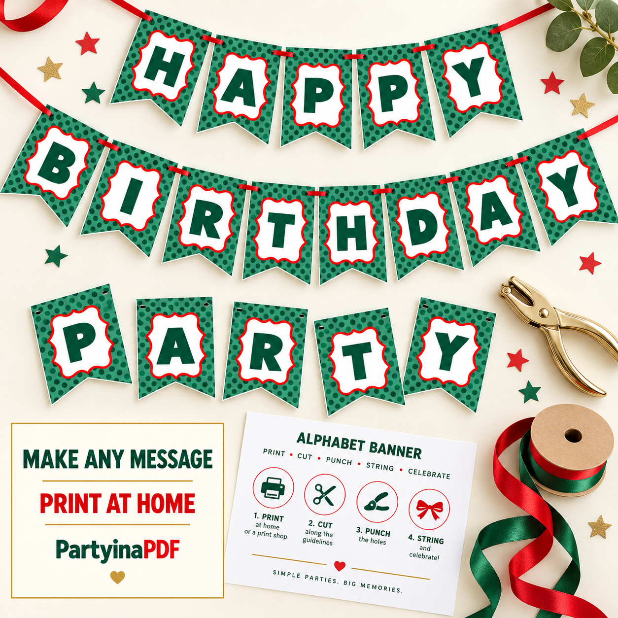 Party Banner — Green & Red Printable A-Z Letters - Image 3