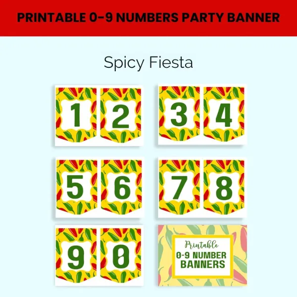 🌶️ Spicy Fiesta Numbers Banner — Printable Chili Pepper Number Pennants (0–9)