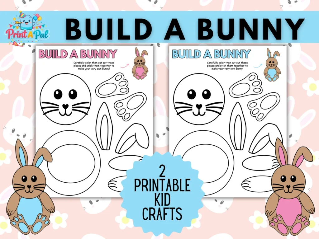 Print-a-Pal Bunny Craft โ Color, Cut & Glue Activity for Kids (2 Printable Pages)
