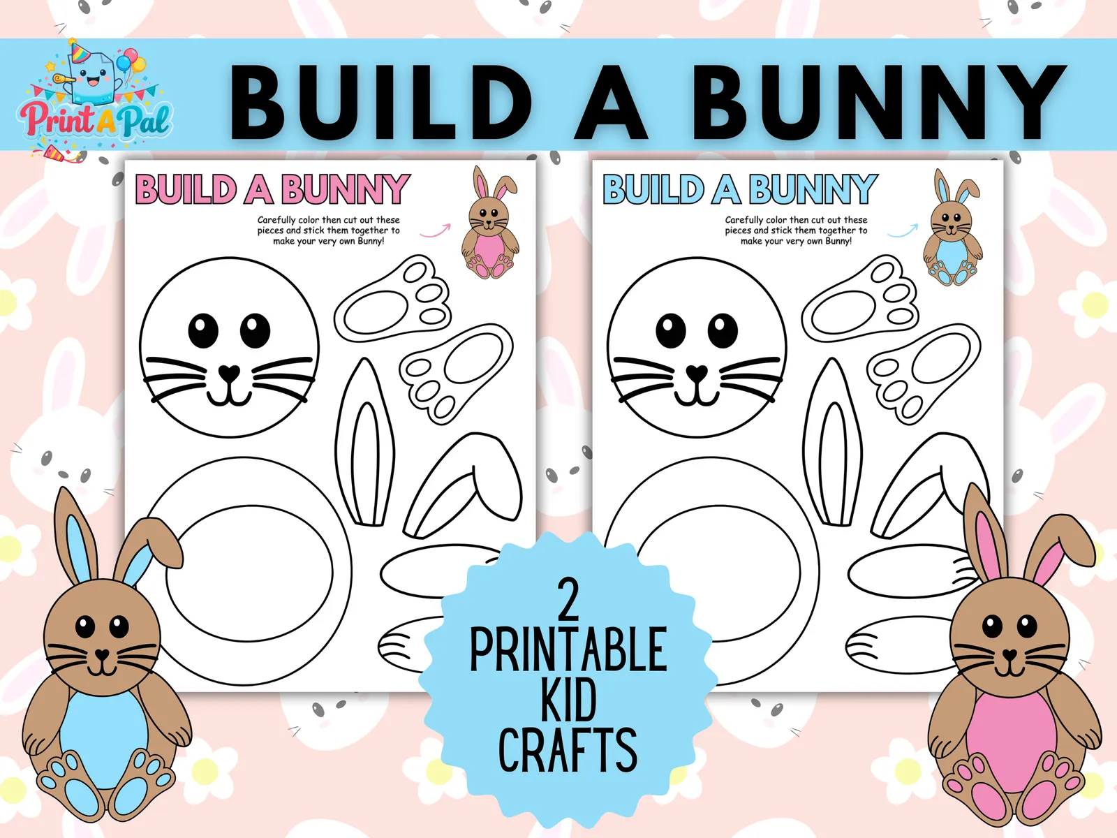 Print-a-Pal Bunny Craft – Color, Cut & Glue Activity for Kids (2 Printable Pages)