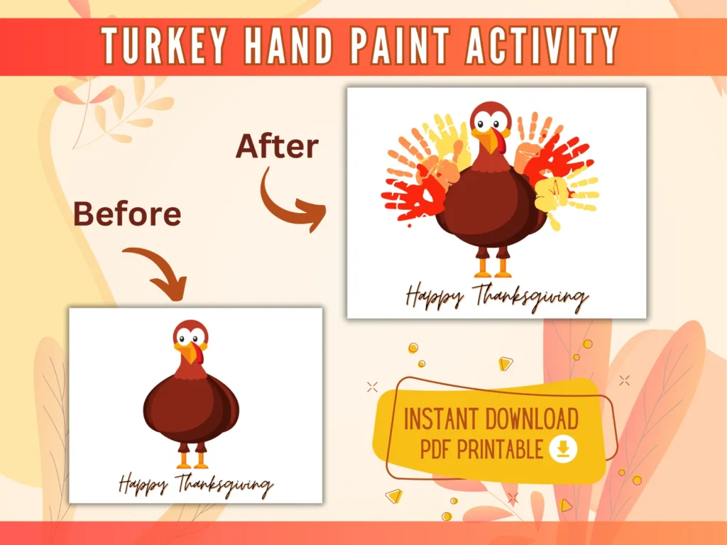 🦃 Turkey Hand Paint Activity – Printable Art for Thanksgiving Keepsakes
