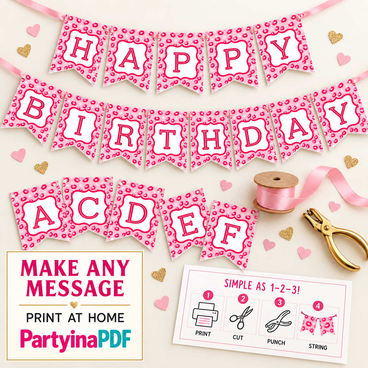 ✨ Pucker Up Party Banner — Pink Lips A-Z Letters - Image 3