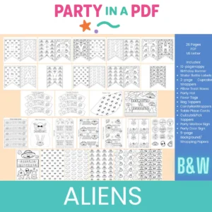 Alien Birthday Party Pack — Black & White