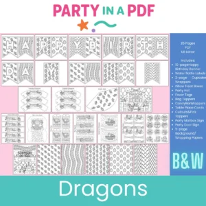 Dragon Birthday Party Pack — Black & White