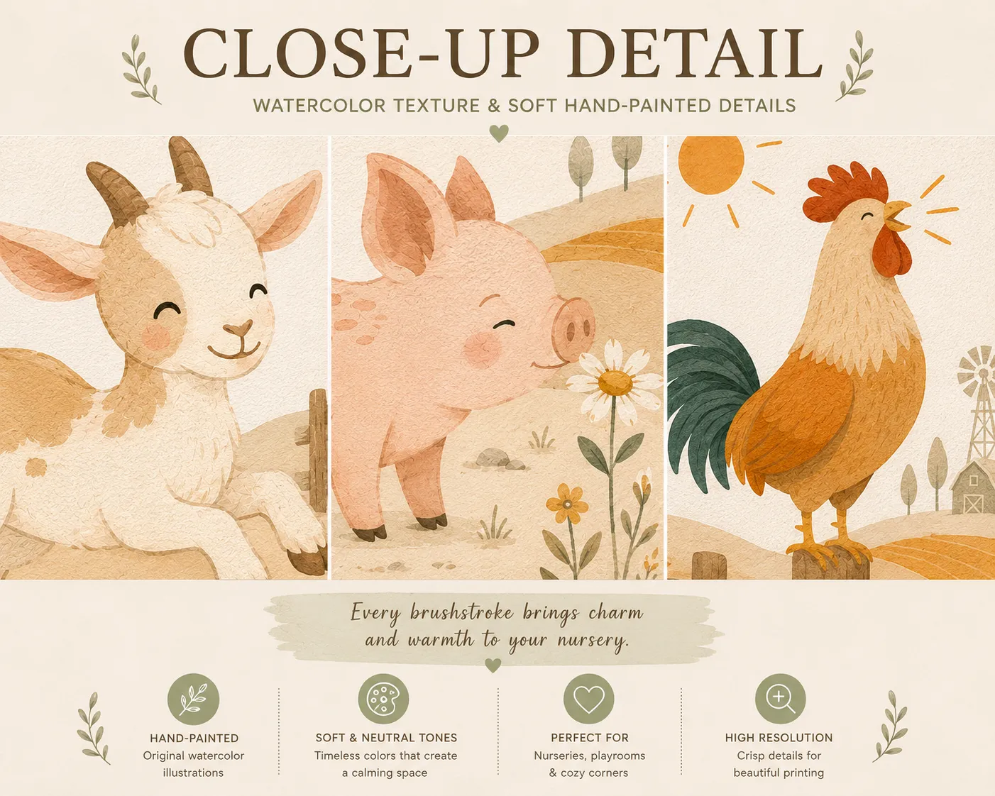 Farm Animal Nursery Wall Art- Set of 3 - Image 2