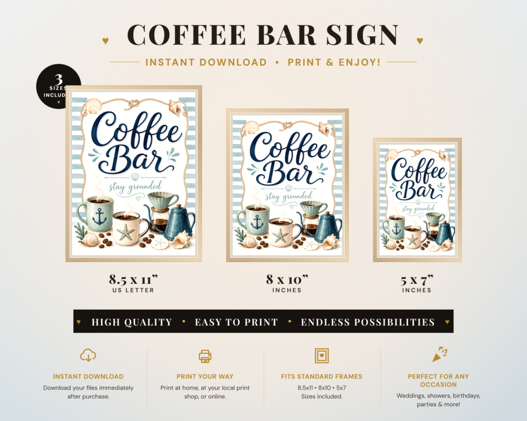 Costal Coffee Bar Sign Printable