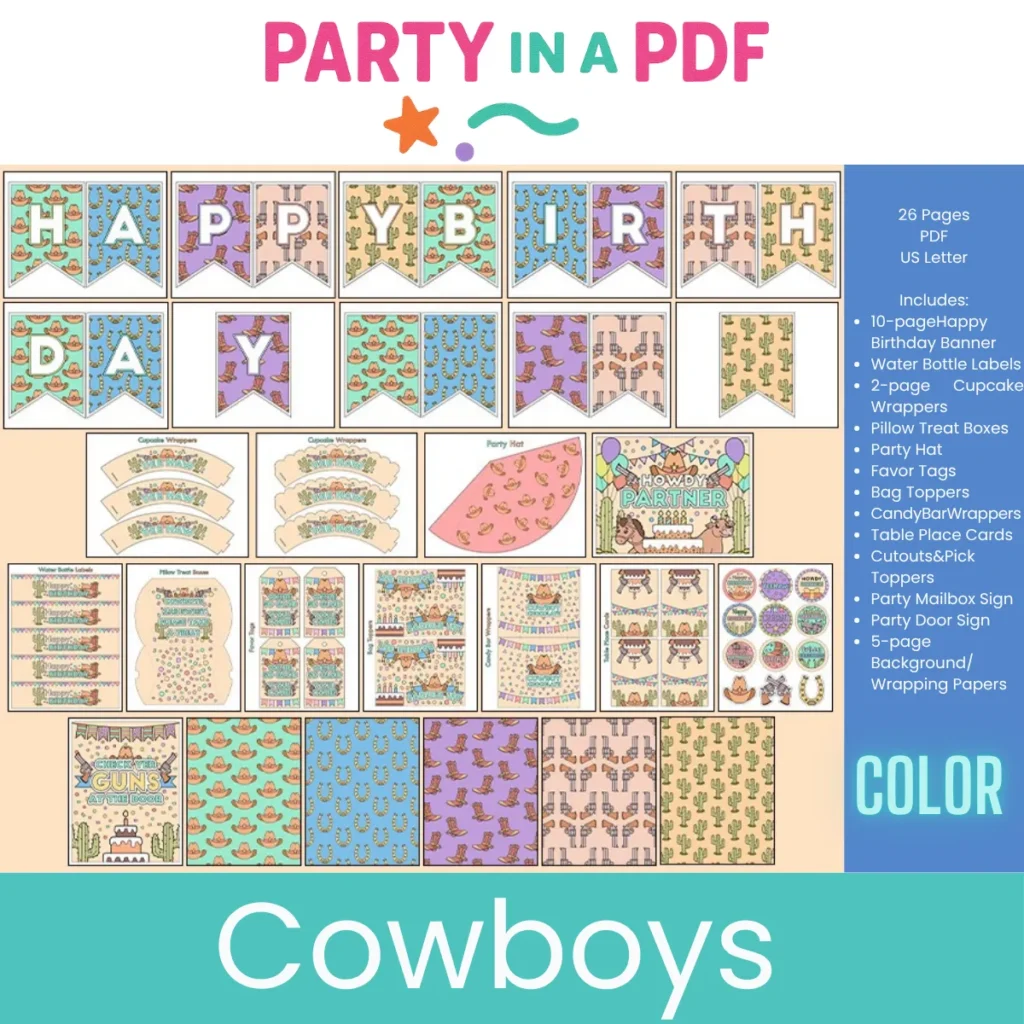 Cowboys Birthday Party Pack- Full Color