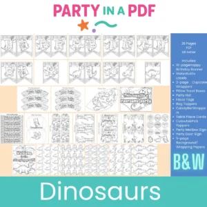 Dinosaur Birthday Party Pack — Black & White