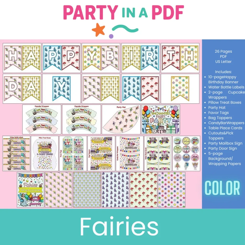 🧚‍♀️ Fairy Mega Birthday Party Pack | Full Color + Black & White Coloring Editions | Party in a PDF