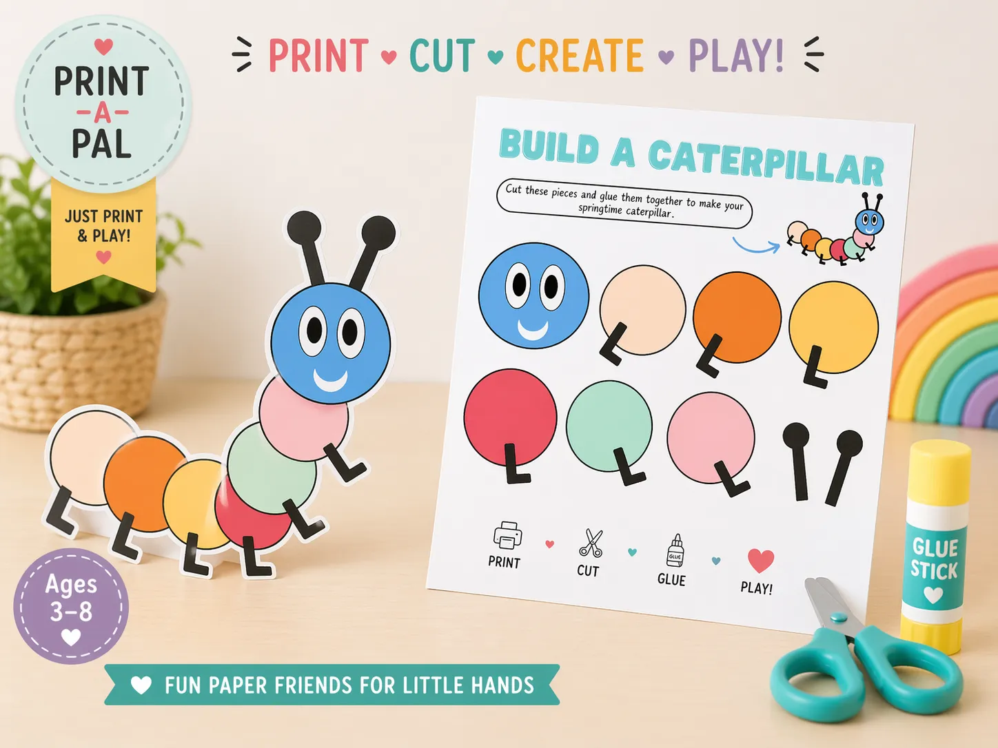 Print-a-Pal Caterpillar Craft – Cut & Glue Activity for Kids