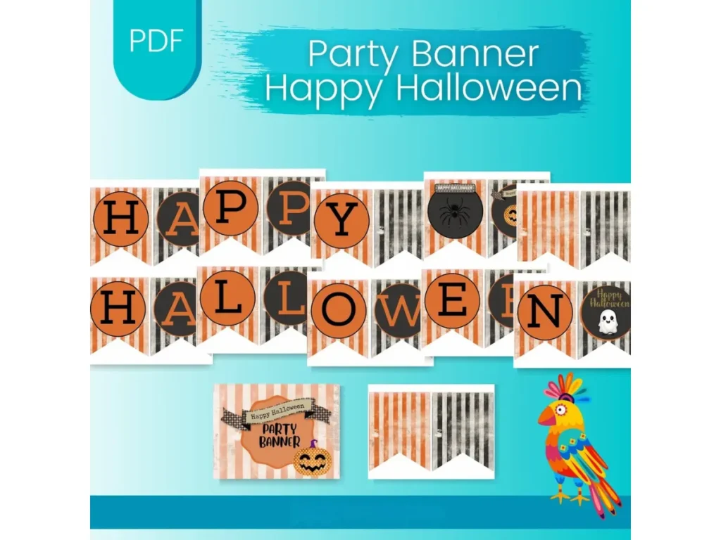 🎃 Striped Party Banner — Printable "Happy Halloween" Banner