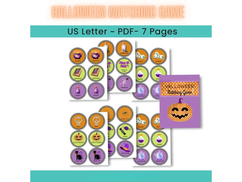 👻 Halloween Matching Game | Printable Memory Game for Kids & Families | Party In a PDF | Instant Download