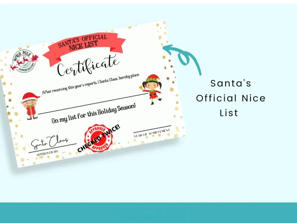 🎅 Santa's Official Nice List Certificate | Printable Christmas Keepsake | Party In a PDF | Instant Download