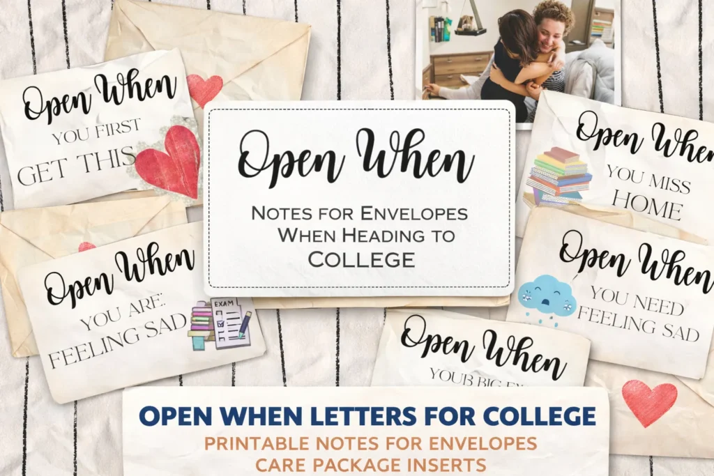 Open When Letters for College – Printable Notes for Envelopes | Care Package Inserts