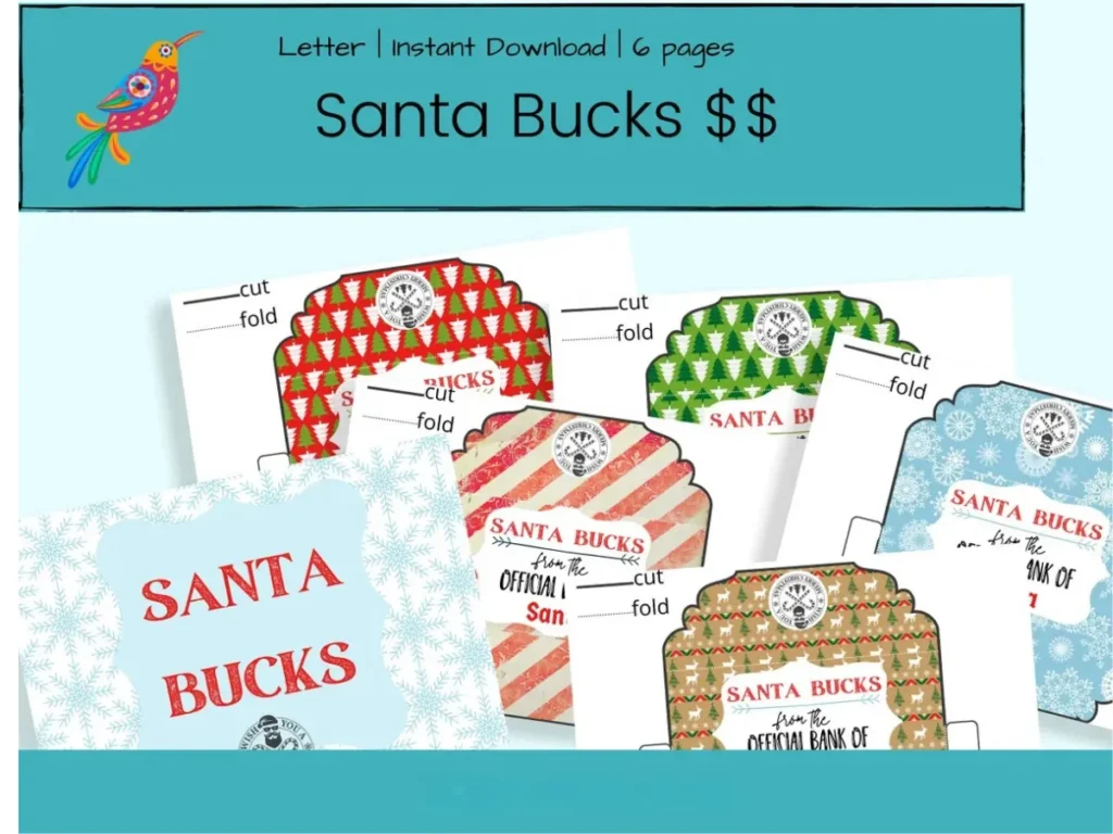 🎅 Santa Bucks Envelopes | Printable Christmas Money Envelopes | Party In a PDF | Instant Download