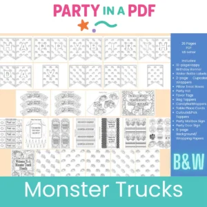 Monster Truck Birthday Party Pack — Black & White