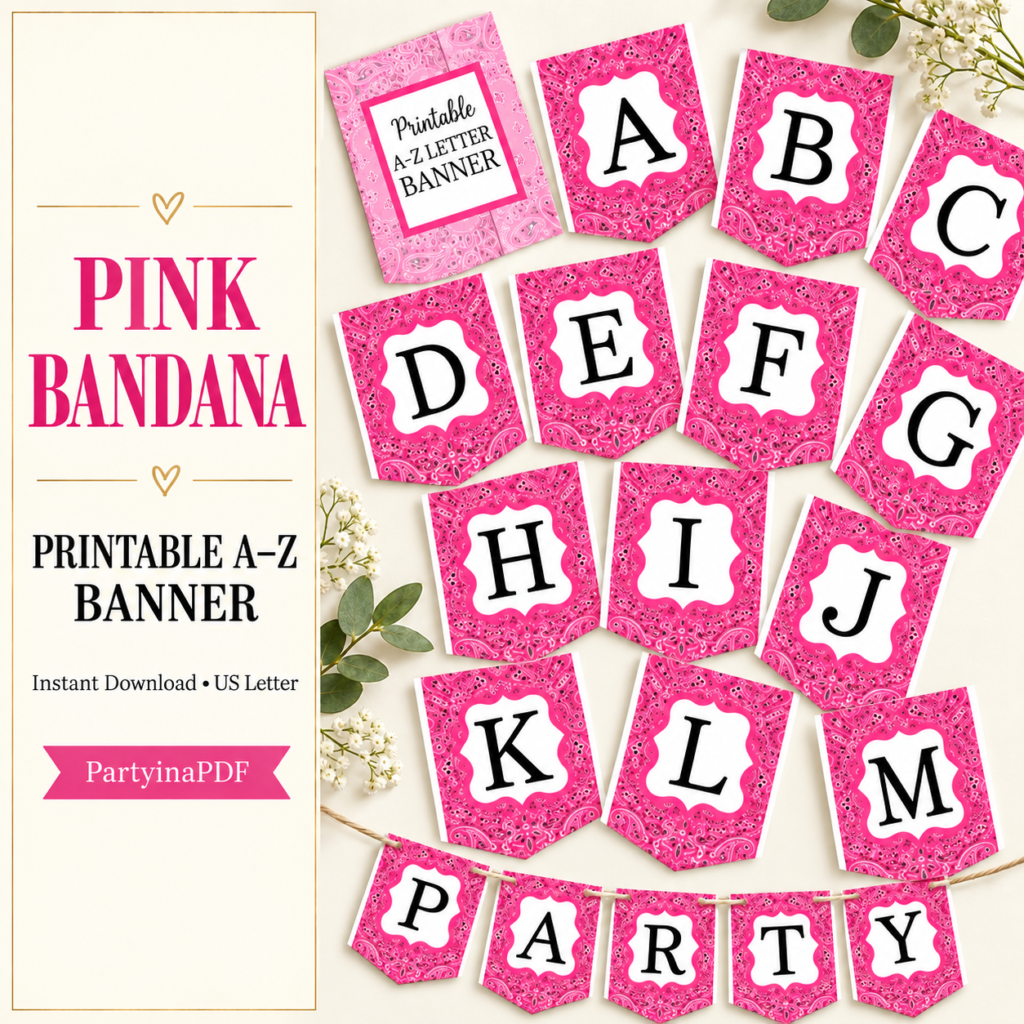 Rodeo & Rosé Banner — Printable Pink Bandana Alphabet Party Banner