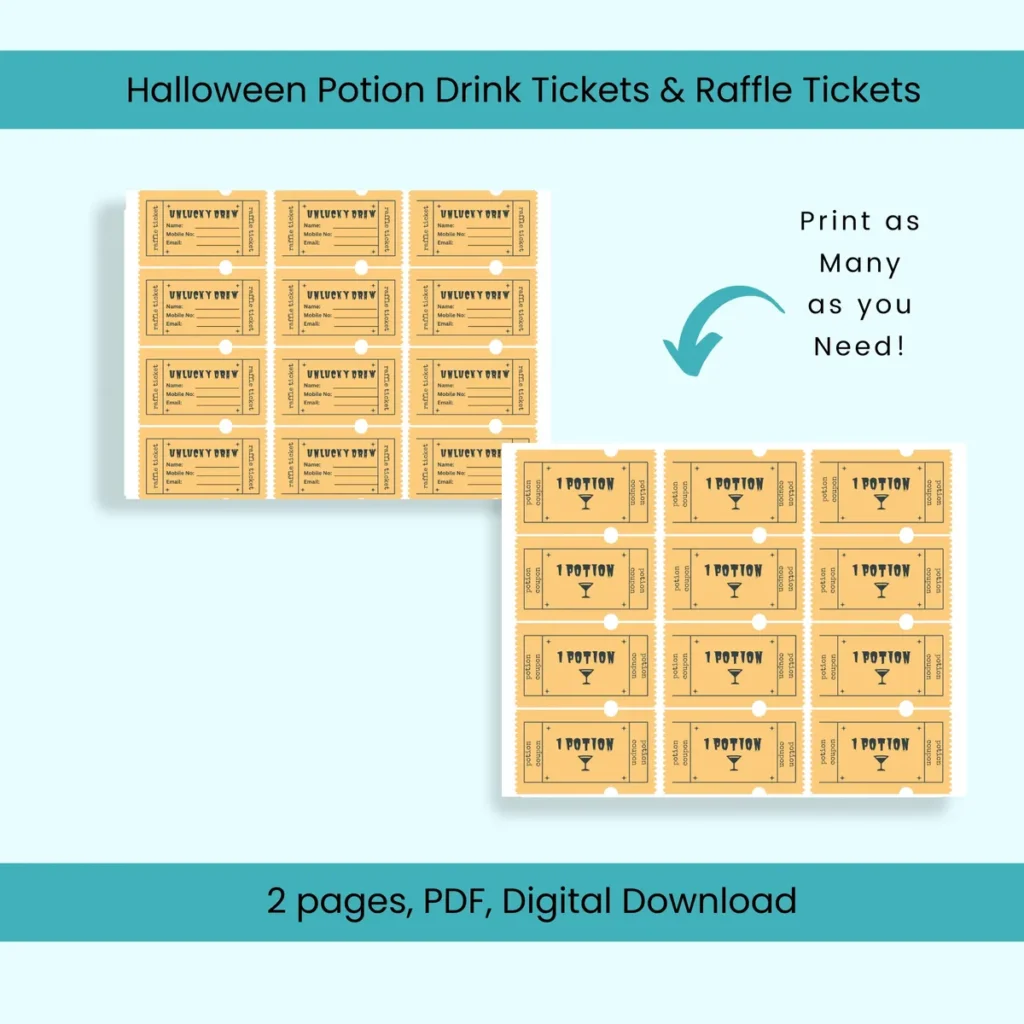 🧪 Halloween Potion Drink Tickets & Raffle Tickets | Printable Party Accessories | Party In a PDF | Instant Download