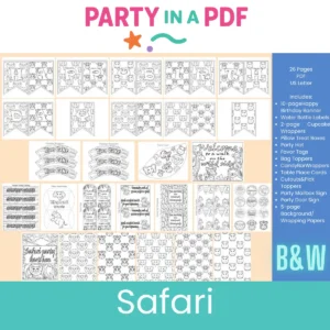 Safari Birthday Party Pack — Black & White