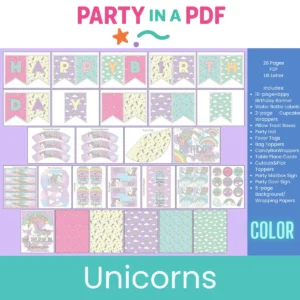 Unicorn Birthday Party Printable Pack – Full Color